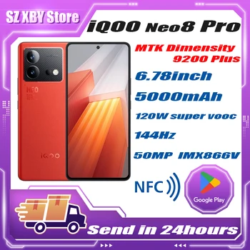 Плотность 9200 + Смартфон iQOO Neo8 Neo 8 Pro 6,78 1,5 K AMOLED 120 Вт Суперзарядный Аккумулятор 5000 мАч 50-Мегапиксельная Камера IMX866V NFC Телефон
