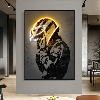 Постеры и принты в неоновых гоночных костюмах Senna, абстрактные мотоциклисты, настенное искусство, картина на холсте, комната мальчика, домашние декоративные картины