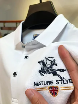 Рубашка поло из 100% хлопка с коротким рукавом, мужской лацкан, половина рукава, дышащий топ, высококачественная брендовая деловая повседневная рубашка поло с вышивкой
