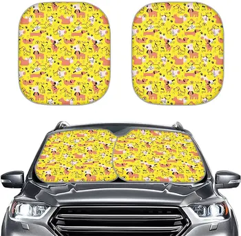 Автомобильный солнцезащитный козырек на лобовое стекло с желтым принтом собаки из 2 частей, блокирующий солнечные блики, Складной солнцезащитный козырек на переднем стекле автомобиля